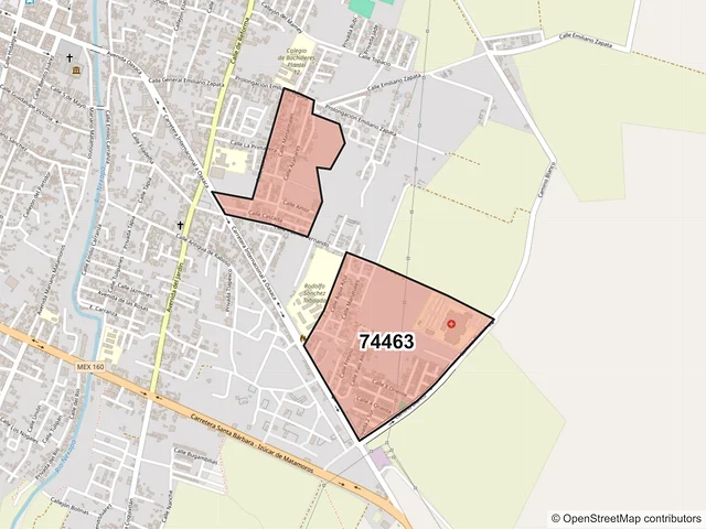 Mapa del código postal 74463, Izúcar de Matamoros, Puebla