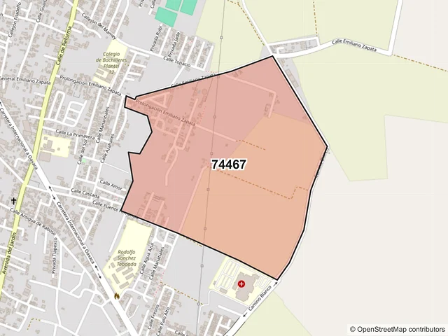 Mapa del código postal 74467, Izúcar de Matamoros, Puebla