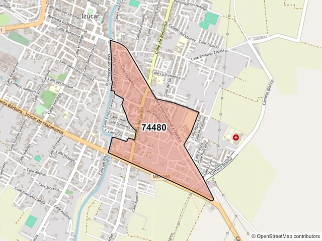 Mapa del código postal 74480, Izúcar de Matamoros, Puebla