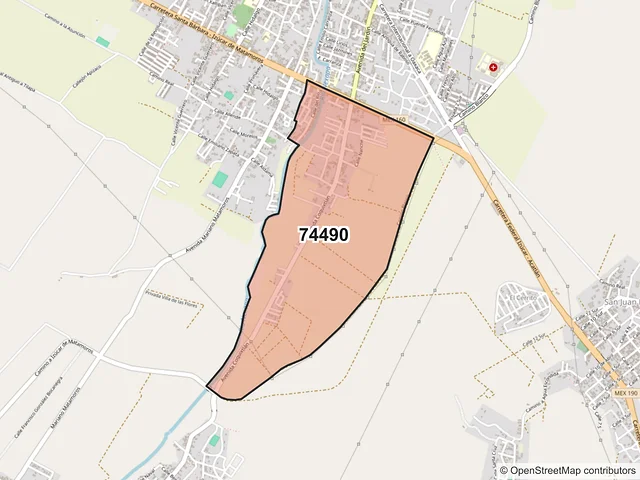 Mapa del código postal 74490, Izúcar de Matamoros, Puebla