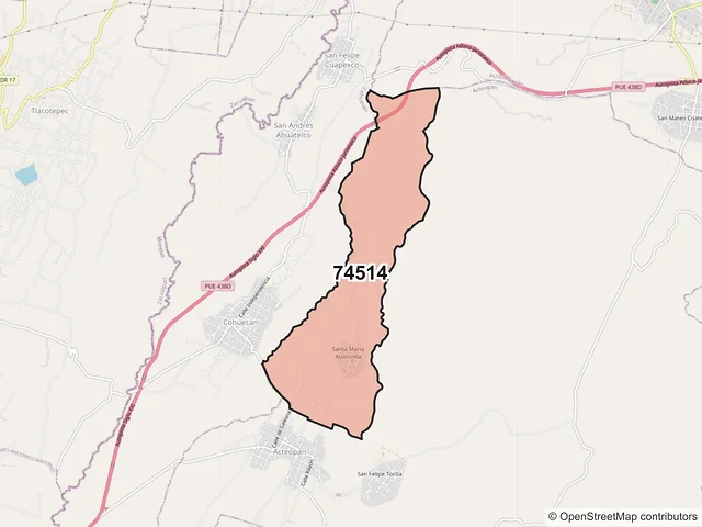Mapa del código postal 74514, Acteopan, Puebla