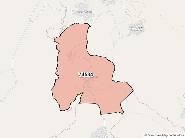 Mapa del código postal 74534, Tepemaxalco, Puebla