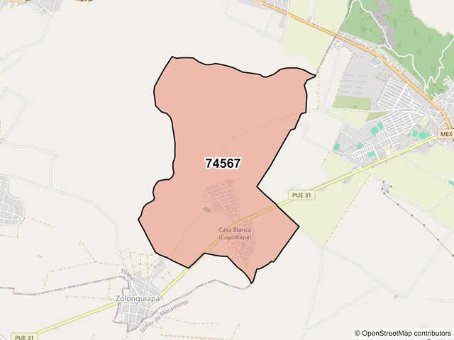 Mapa del código postal 74567, Tilapa, Puebla