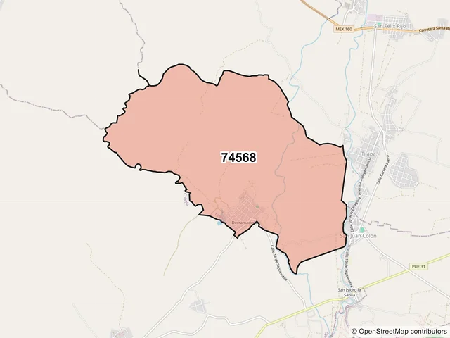 Mapa del código postal 74568, Tilapa, Puebla