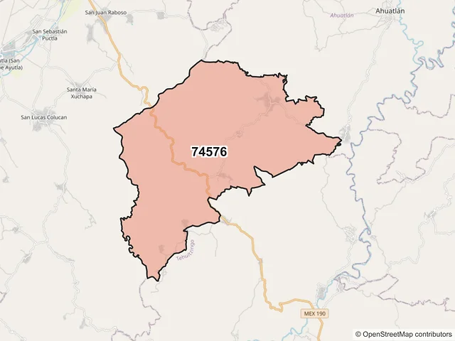 Mapa del código postal 74576, Izúcar de Matamoros, Puebla