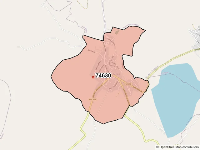 Mapa del código postal 74630, Epatlán, Puebla
