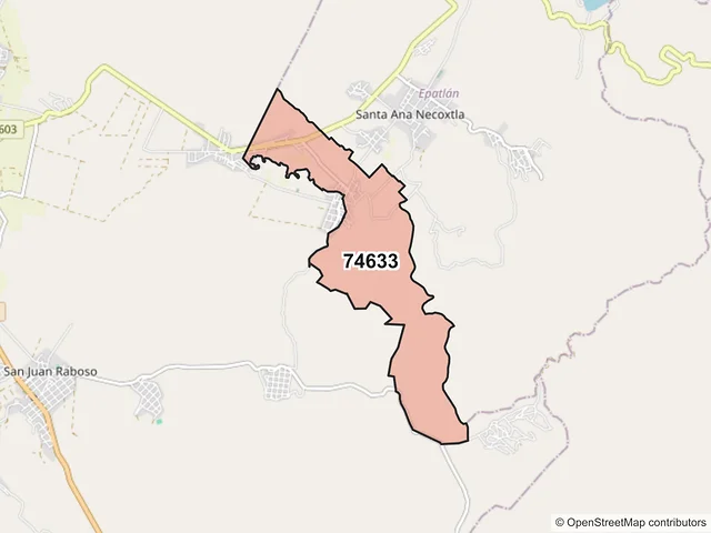 Mapa del código postal 74633, Epatlán, Puebla