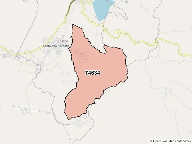 Mapa del código postal 74634, Epatlán, Puebla