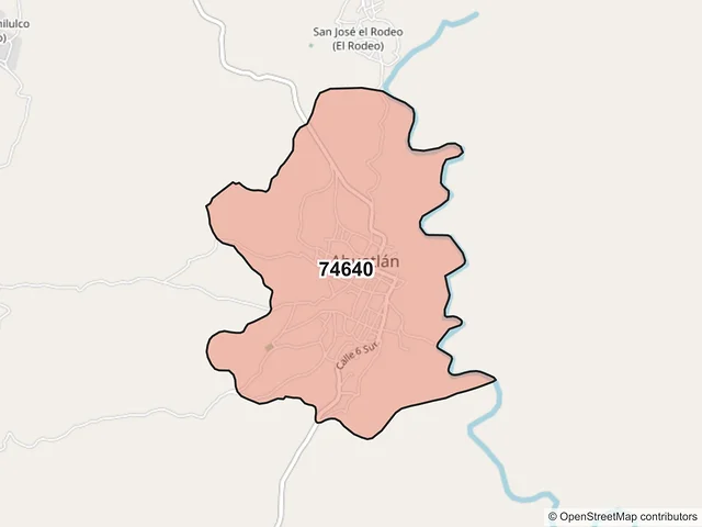 Mapa del código postal 74640, Ahuatlán, Puebla