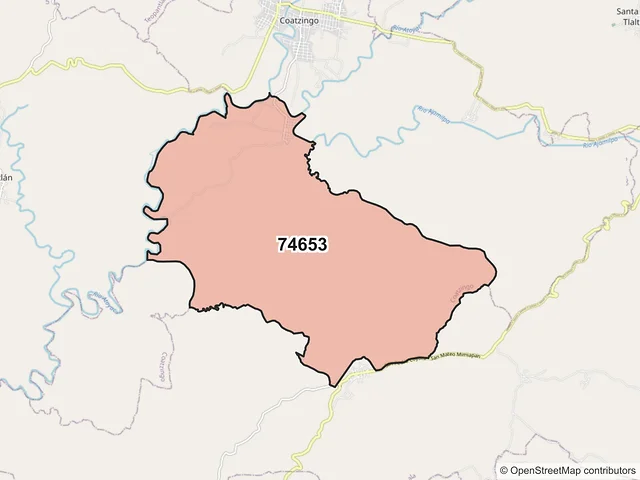 Mapa del código postal 74653, Coatzingo, Puebla