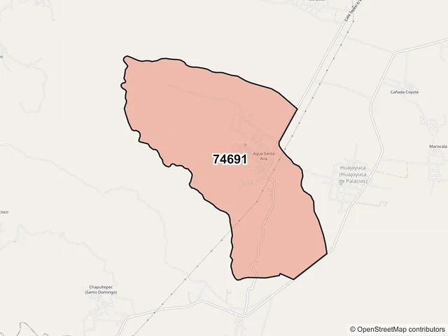 Mapa del código postal 74691, Tepexi de Rodríguez, Puebla
