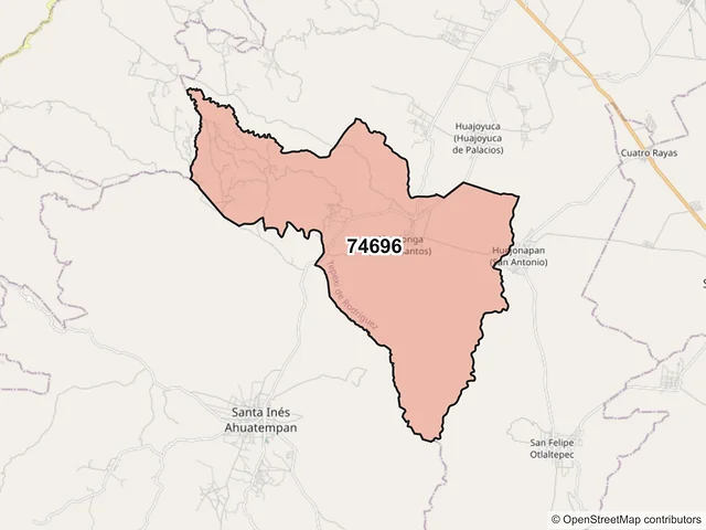 Mapa del código postal 74696, Tepexi de Rodríguez, Puebla