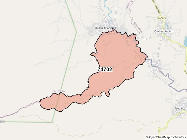 Mapa del código postal 74702, Teotlalco, Puebla