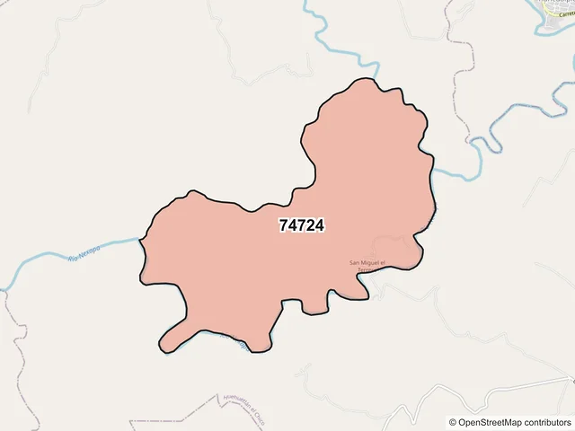Mapa del código postal 74724, Huehuetlán el Chico, Puebla