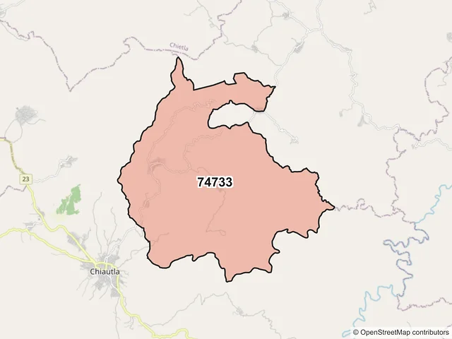 Mapa del código postal 74733, Chiautla, Puebla