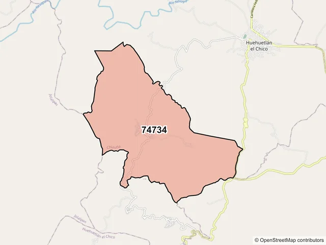 Mapa del código postal 74734, Chiautla, Puebla