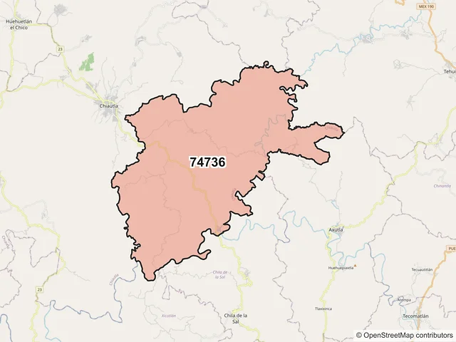 Mapa del código postal 74736, Chiautla, Puebla
