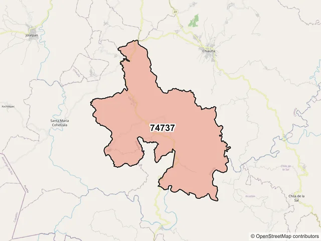 Mapa del código postal 74737, Chiautla, Puebla