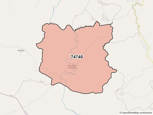 Mapa del código postal 74740, Cohetzala, Puebla