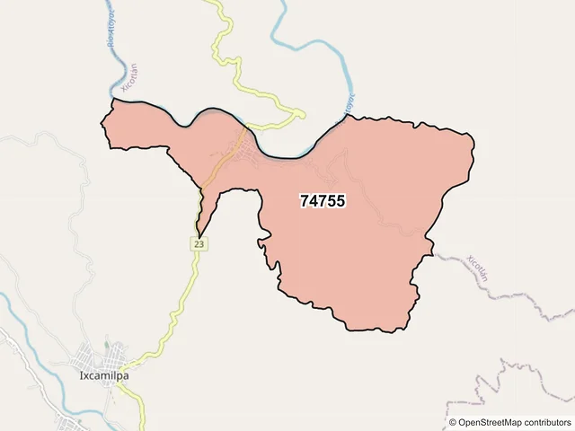 Mapa del código postal 74755, Xicotlán, Puebla