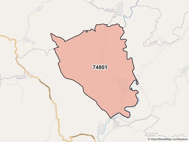 Mapa del código postal 74801, Tehuitzingo, Puebla