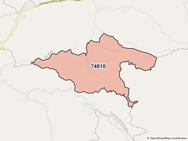 Mapa del código postal 74810, Cuayuca de Andrade, Puebla
