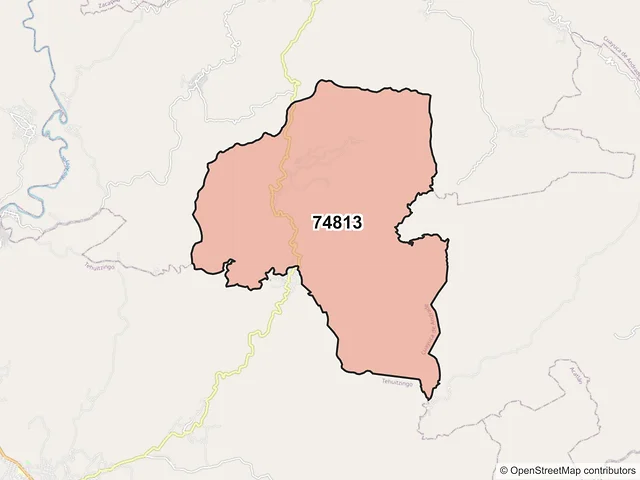 Mapa del código postal 74813, Cuayuca de Andrade, Puebla