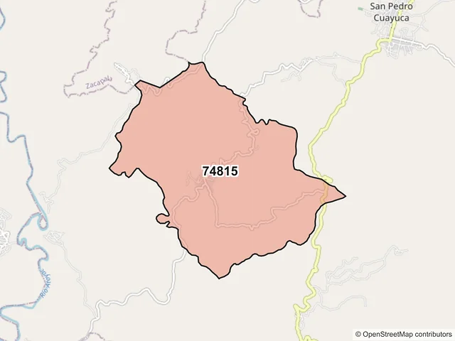 Mapa del código postal 74815, Cuayuca de Andrade, Puebla