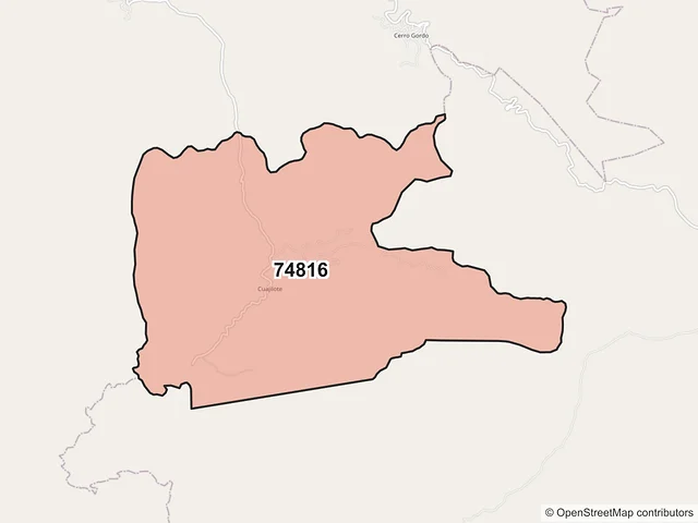 Mapa del código postal 74816, Cuayuca de Andrade, Puebla