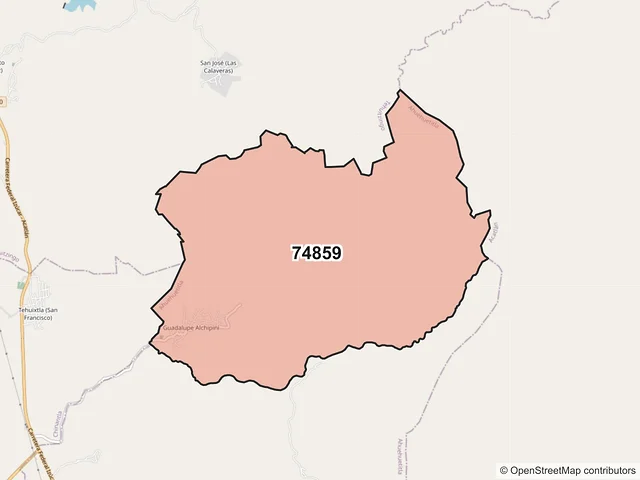 Mapa del código postal 74859, Ahuehuetitla, Puebla