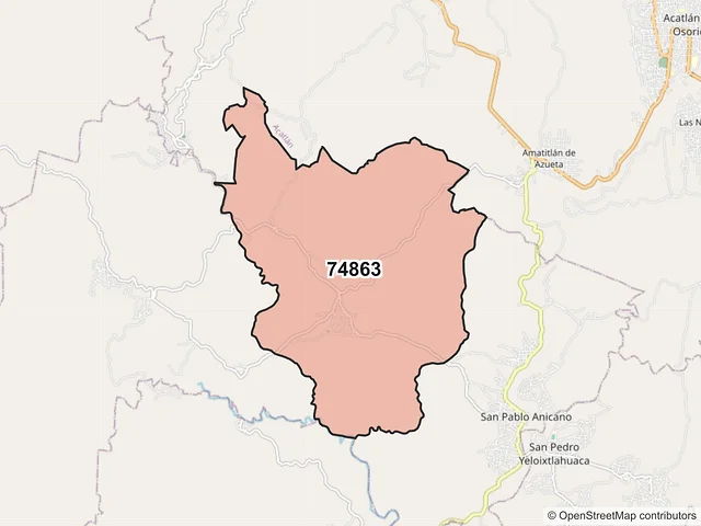 Mapa del código postal 74863, San Pablo Anicano, Puebla