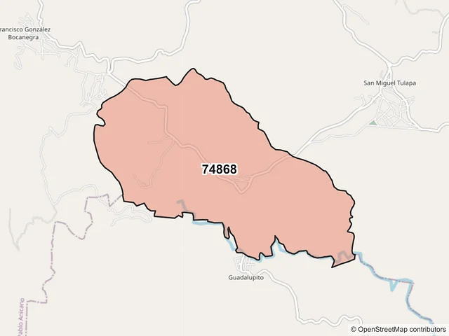 Mapa del código postal 74868, San Pablo Anicano, Puebla