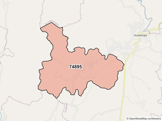 Mapa del código postal 74895, Guadalupe, Puebla