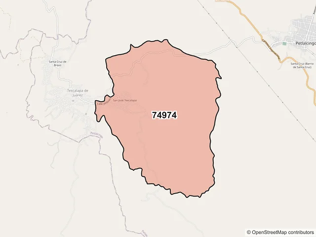 Mapa del código postal 74974, Petlalcingo, Puebla