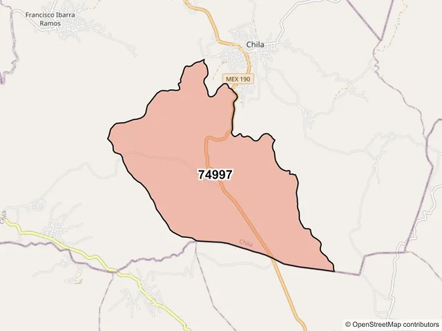 Mapa del código postal 74997, Chila, Puebla