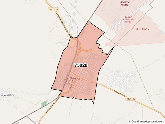 Mapa del código postal 75020, Oriental, Puebla