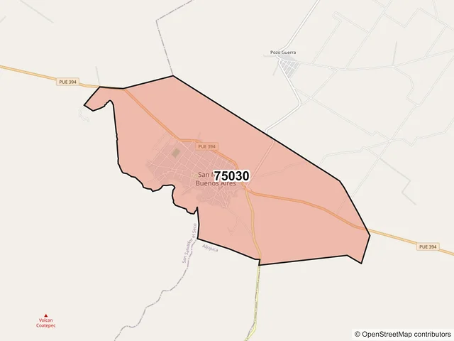 Mapa del código postal 75030, San Nicolás Buenos Aires, Puebla