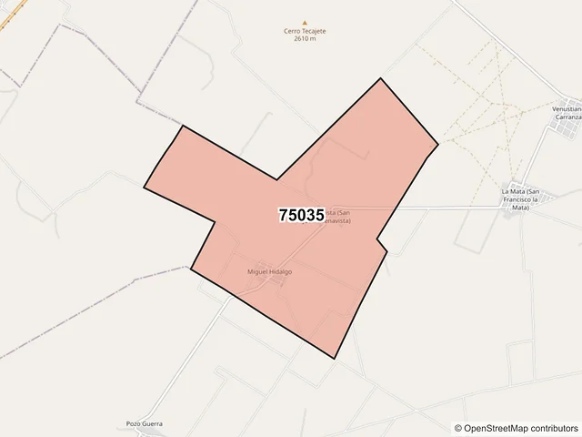 Mapa del código postal 75035, San Nicolás Buenos Aires, Puebla