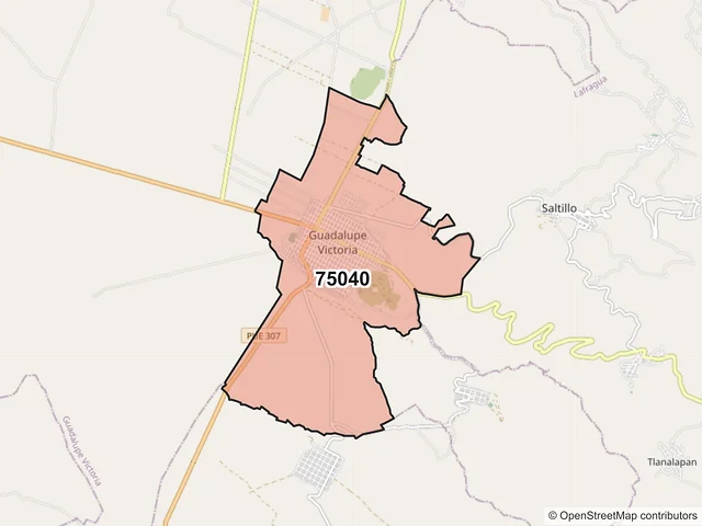 Mapa del código postal 75040, Guadalupe Victoria, Puebla