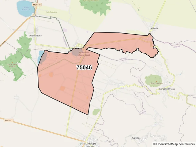 Mapa del código postal 75046, Guadalupe Victoria, Puebla