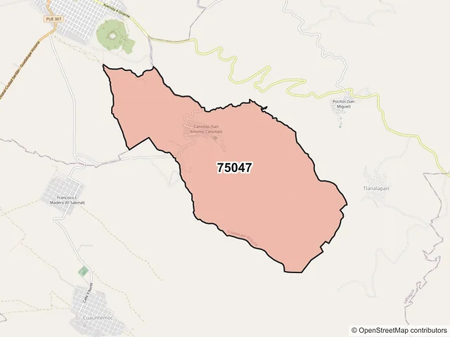 Mapa del código postal 75047, Guadalupe Victoria, Puebla