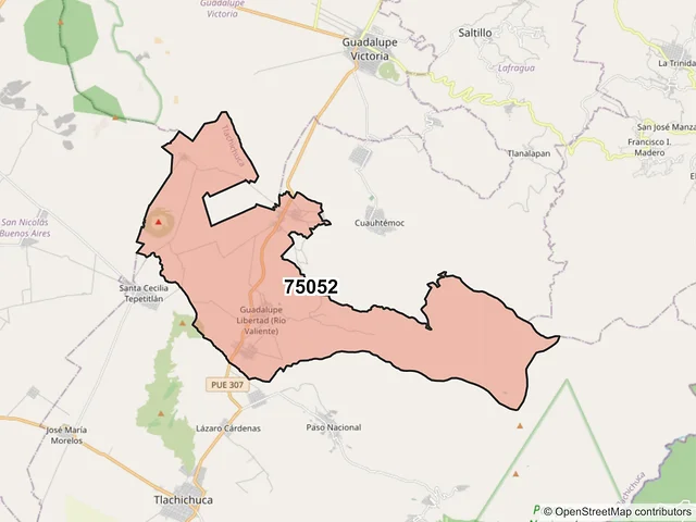 Mapa del código postal 75052, Tlachichuca, Puebla