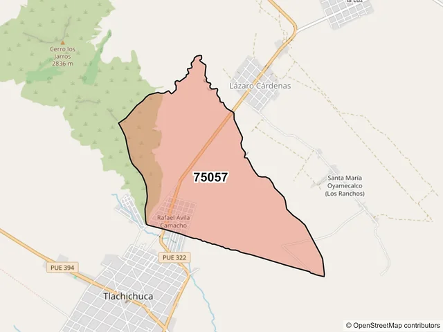 Mapa del código postal 75057, Tlachichuca, Puebla