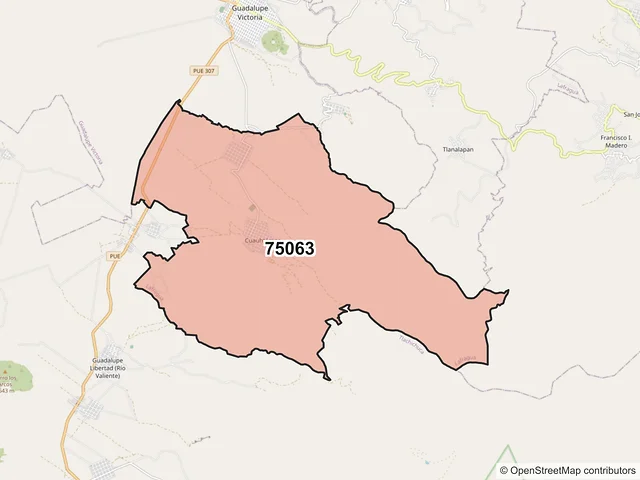 Mapa del código postal 75063, Lafragua, Puebla
