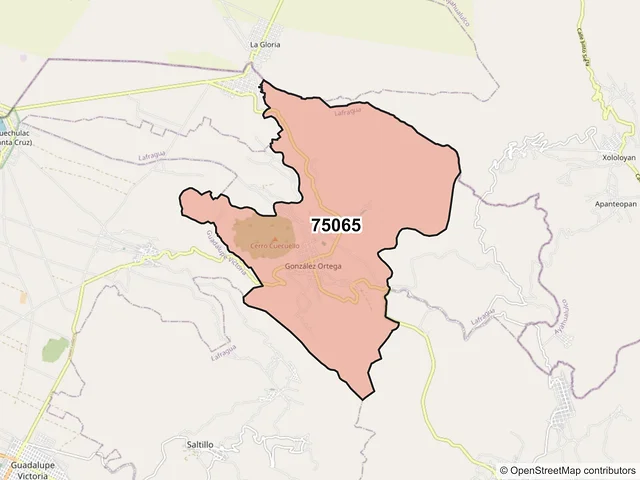 Mapa del código postal 75065, Lafragua, Puebla