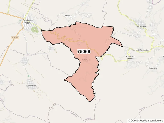 Mapa del código postal 75066, Lafragua, Puebla