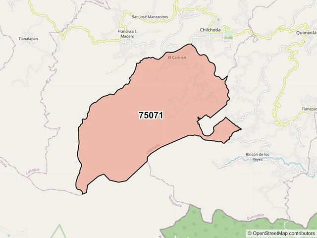 Mapa del código postal 75071, Chilchotla, Puebla