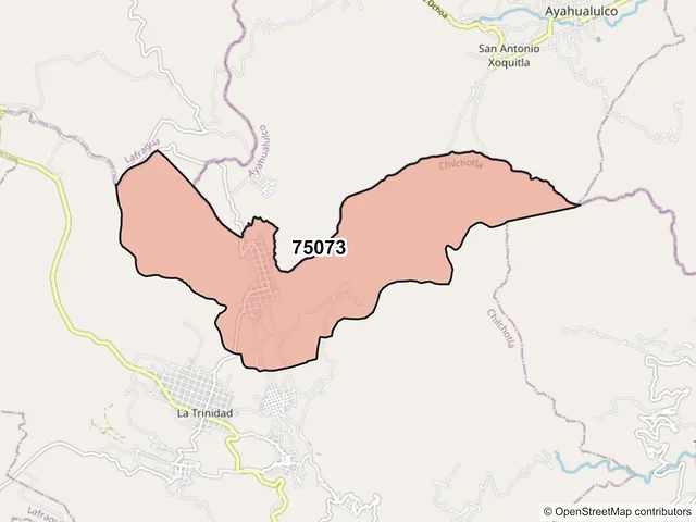 Mapa del código postal 75073, Chilchotla, Puebla