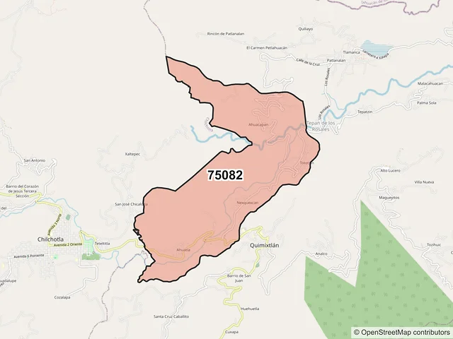 Mapa del código postal 75082, Quimixtlán, Puebla