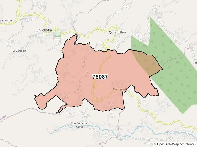 Mapa del código postal 75087, Quimixtlán, Puebla